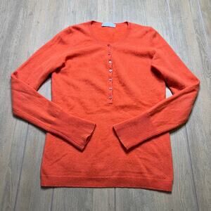 Cashmere 100%‎ Orange Henley Sweater Women’s Medium Button Neck Pullover